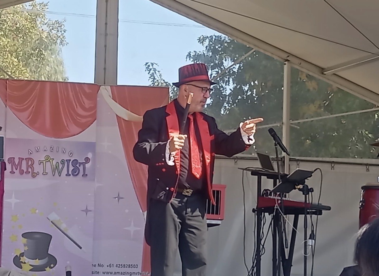 Outdoor stage magic performance